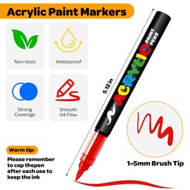 72 Colors Acrylic Paint Markers, Water-Based Acrylic Brush Tip, Acrylic Paint Pens for Wood, Rock Pating, Canvas, Glass, Fabric, Egg, Stone and DIY Crafts Making Art Supplies