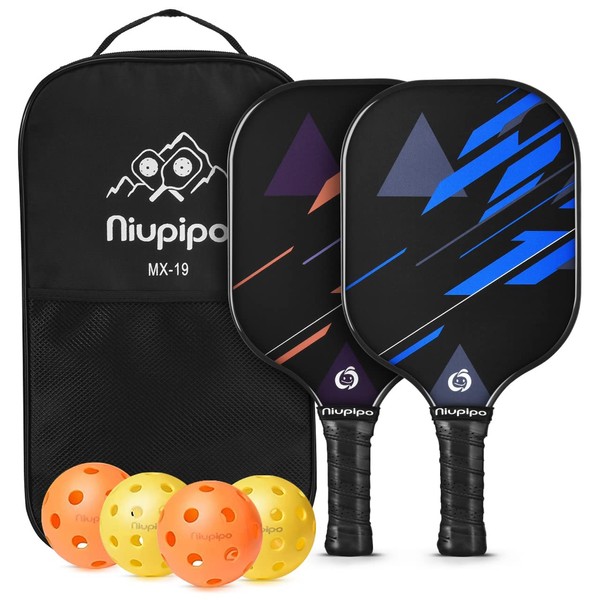 niupipo Pickleball Paddles, Lightweight Pickleball Rackets w/Fiberglass Surface, Pickleball Set of 4 Balls and 1 Pickleball Bag