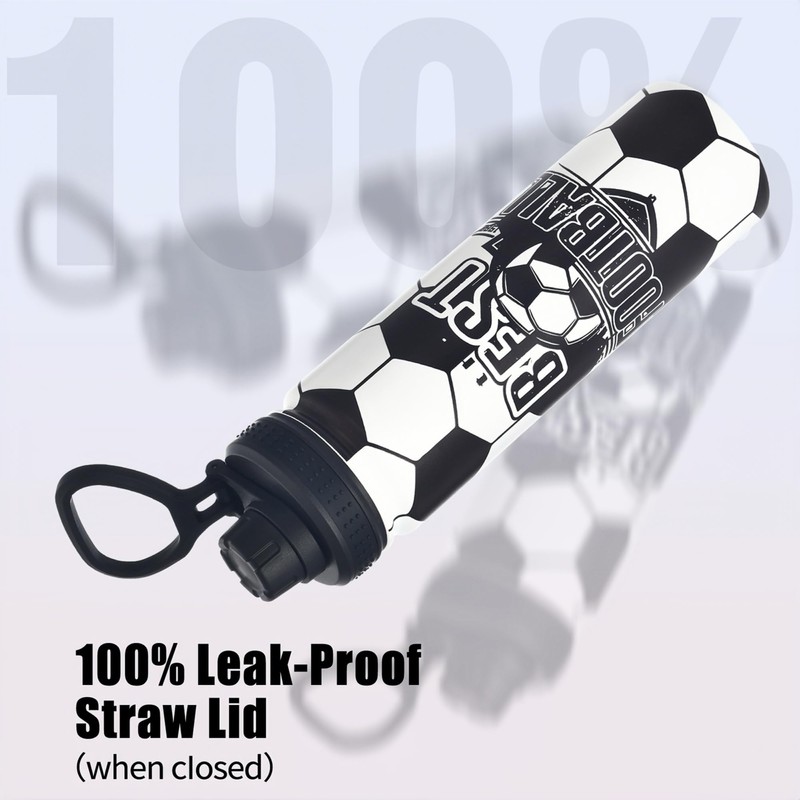 Insulated Stainless Steel Water Bottle with Straw, Soccer Water Bottle