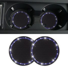 2 Pack Car Bling Cup Holder Coaster, 2.75 Inch Crystal Rhinestone Car Cup Holder Insert Coaster,Universal for Cars, Vehicles, SUVs, Car Interior Accessories (Black/Blue)