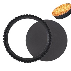 huiyoujiu 8 inch Quiche Pan, 22cm Tart Tin with Loose Base, Non-Stick Flan Tin with Removable Bottom, Fluted Round Deep Flan Dish, Carbon Steel Pie Pan for Baking Quiches, Pies, Flans, Cheese