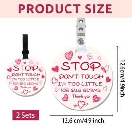 PLIGREAT 2 Pack Pink Heart Stop Touching Baby Signs, Please Don't Touch Baby Car Seat Signs for Newborn Baby Girl Boy No Kissing Baby Sign for Baby Carriers Stroller Tags with Hanging Strap and Clip