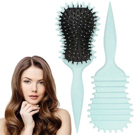 NHQZ Lockenbürste,Curly Hair Brush,Bounce Curling Brush mit Wildschweinborsten,Stylingbürste mit Zahnrad-Design,Lockendefinierungsbürste,Bürste für Locken zum Kämmen und Formen(A, Blau)