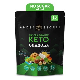 Andes Secret Low Calorie Granola - High Protein Cereal, Matcha Powder Keto Low Carb Granola for Yogurt - Nut Mix Almonds, Walnuts, Hazelnuts - 3g Net Carbs, No Sugar Added, Grain & Gluten Free, 11oz
