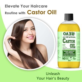 100% Pure Organic Castor Oil Cold Pressed Unrefined for Eyelashes Eyebrows Thicker Fuller Hair Growth Body Care Oil 500ml