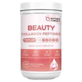 NATURE TARGET Beauty Collagen Peptides Powder for Women, Multi Collagen Powder with Vitamin C, Biotin, Hyaluronic Acid – Unflavored, Keto Friendly, Easy Dissolve, Non-GMO, 50 Servings