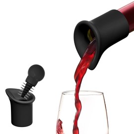 ‌Neepanda Wine Stopper Universal Champagne Stoppers, Precision Flow Control & Leak Proof Design for Wine/Champagne Bottles, BPA-Free Reusable Silicone Wine Corks Wine Accessories (2 Pack, Black)