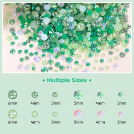 Flatback Nail Pearls and Jelly Resin Rhinestones for Crafting, Multi Sizes Resin Rhinestones and Half Pearls for Bedazzling, Nail Art and Decoration with Tweezer and Pickup Pencil (Green)