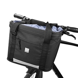 SENADA Bike Basket Folding Small Pet Cat Dog Carrier Bag 18L Multi-Purpose Bicycle Handlebar Basket for Shopping, Commuter, Picnic, and Outdoor (with Bike Seat Rain Cover)