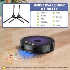 HASTHIP® 4 Piezas de cepillos Laterales Piezas de Repuesto para ILIFE V3s MAX, A7, A9, A9s, A80 Plus, A10s, L100, B5max, X787, X800 Robot Aspirador, Accesorios de Recambio Anti‑enredos de Limpieza