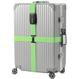 Navaris Suitcase Strap with Lock - Cross Case Baggage Belt with Combination Lock and Luggage Tag for Suitcases, Cabin Cases, Travel Bags - Bright Green
