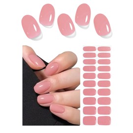 Semi Cured Gel Nail Strips, Jelly Carol Pink 20pcs Adhesive UV Sticker, Wraps for Home Manicure DIY