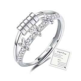 Flower Ring Women Sterling Silver Anxiety Ring, Adjustable Anti Aniexty Stress Relief Silver Anxiety Rings for Women, Christmas Birthday Gifts for Daughter Mum