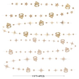 Champagne Gold 40th Birthday Decorations Number 40 Circle Dot Twinkle Star Garland Streamer Banner Backdrop for Women Mens Cheers to 40 Years Old Birthday Happy 40th Anniversary Party Supplies