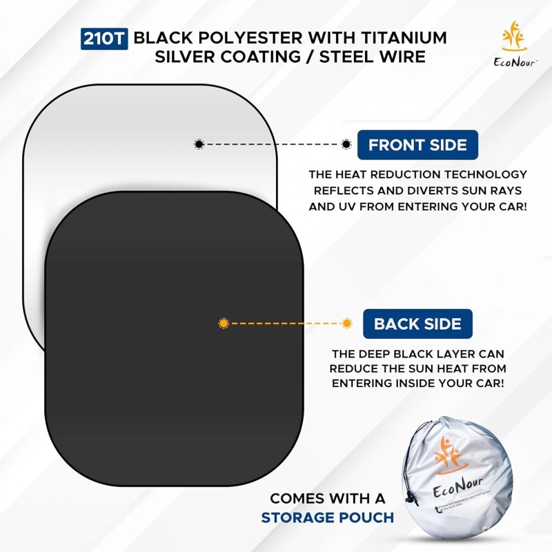 EcoNour Foldable Spring RV Windshield Sunshade, Reflective XX-Large, Black