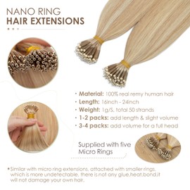 Remy Nano Hair Extensions 50g Cold Fusion 1g/s Nano Hair Beads Pre Bonded 16 inch; #18P613 Ash Blonde&Bleach Blonde With Nano Beads Cold Fusion 50 Strands