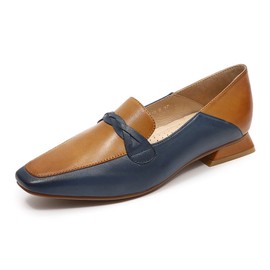 Mona flying Mocasines de piel para mujer, estilo Penny Mocasines planos casuales para mujeres y niñas, Azul marino café, 10.5 US