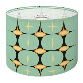 Drum Lamp Shade Mid Century Vintage 1950s Modern Retro Atomic Pattern Geometric Lampshades for Floor Lamps Table Lamp Pendant Light 8.9"x11" Linen Lamp Cover Replacement Large Lamp Shade