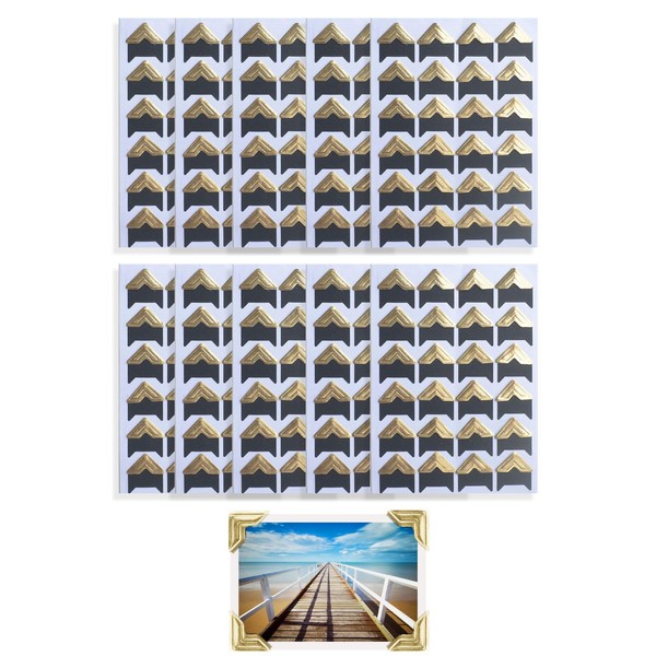 Photo Corners 12Sheets Photo Corners for Scrap Book 288pcs Photo Stickers for Scrapbook Black Gold Photo Corner Stickers 2x2cm Easy to Use for Memory Books Picture Frames Journals