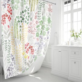 MAYZUS Long Shower Curtain 72 x 78 Inch, Tall Cute Floral Shower Curtain for Bathroom, Sage Green Wildflower Boho Cottagecore Fabric Shower Curtain Set with Hooks