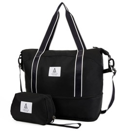 Arxus Large Travel Duffle Bag, Waterproof Expandable Weekend Overnight Tote Bag for Women, Airplane Gym Sports Carry On Bag with Wet Pocket, Black