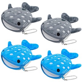 Krinisou Whale Shark Coin Purse, Plush Coin Pouch, Cute Kawaii Wallet with Zipper Keychain, Small Embroidered Fish Sea Animal Change Purse for Women, Blue Grey, Animal