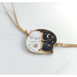 DATOA Best Friend Necklace BFF Necklace Matching Cat Couple Pendant Necklace Friendship Valentines Day Gifts, Metal, No Gemstone