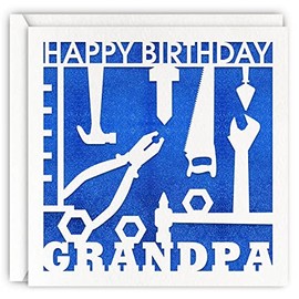 MAGJUCHE Grandpa Tools Birthday Card, Blue Glitter Laser Cut Greeting Card For Grandfather