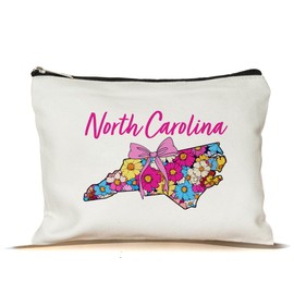 PinPop56 Floral Coquette State North Carolina Makeup Bag - Retro Floral State Travel Zippered Makeup Bag Gift For Women - Friends - North Carolina Lovers On Birthday - Mothers Day - Holiday