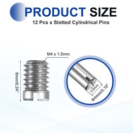 sourcing map 12 Pcs M4 x 6mm Slotted Cylindrical Pins, 304 Stainless Steel Dowel External Thread Locating Parallel Pins Shelf Support Peg Pin for Furniture Installation, DIY Project