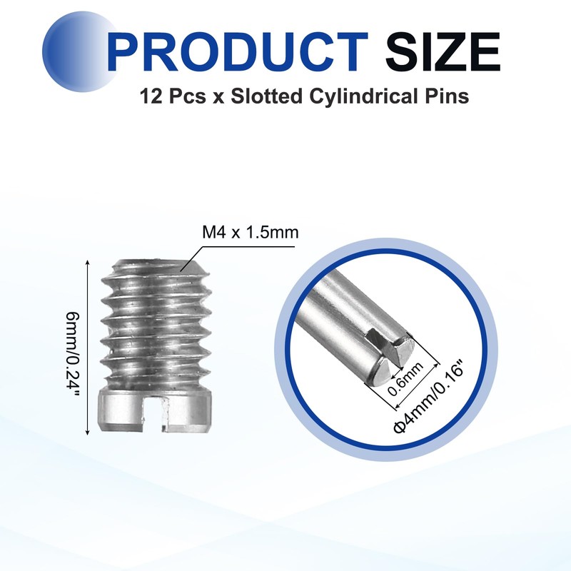 sourcing map 12 Pcs M4 x 6mm Slotted Cylindrical Pins,