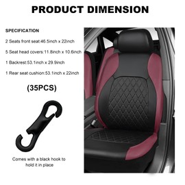 ZNDAW Leather Car Seat Covers Full Set, Luxury Breathable Front Rear Seat Cushion with Headrest Cover, All Season Waterproof Vehicle 5 Seats Protectors for Most Cars Trucks SUVs (Wine Red)