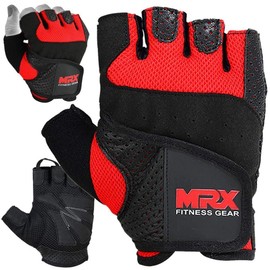 MRX Weight Lifting Gloves Pro Series Gym Fitness Workout Bodybuilding Leather Glove Men/Women Red (Small)
