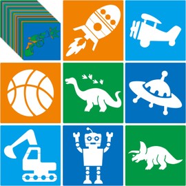 Epakh 24 Pieces Stencils for Kids 8 Inches Drawing Stencils Chalk Template Large Washable Geometric and Garden Themed Primary Shape Template for Kids Toddlers Preschooler(Boy Style)