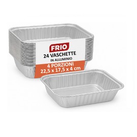 FRIO 24 x Rectangular Aluminium Food Bowls | 4 Servings 17.5 x 22.5 x 5.5 cm | Aluminium Baking Moulds for Oven, Freezer, Sports, Heavy Duty and Disposable