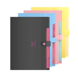 Document Files Set of 4 Document Storage Boxes 5 Pockets Case A4 Snap Waterproof Pocket Bag Clear File Organization Classification Stationery School (Set of 4)