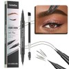 Hello Kiss Microblading Eyebrow Pen, Hellokiss 2 Fork & Curved Dual Tips Eyebrow Pen, Waterproof 3D Effect for Natural Brows (Black Brown)