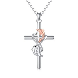 POTOPYY Infinity Cross Necklace for Women Sterling Silver Cross Dolphin Necklace Religious Christian Pendant Dolphin Jewelry Birthday Christmas Gifts for Women Wife Mom Sister Daughter