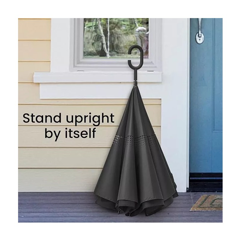 Kona Large Inverted Reverse Umbrella with C-Shaped Handle, Windproof Double