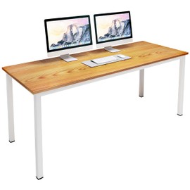 SogesHome Modern Large Computer Desk, 63 inches Simple Laptop Table, Gaming Desk Coner Computer Table Writing Table Workstation, for Home Office Use, Teak and White