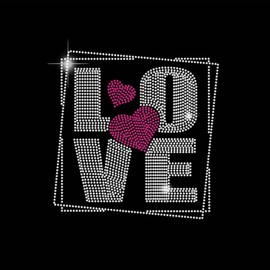SUPERDANT Love Iron on Rhinestones Transfer T-Shirt Crystal Heat Transfer Love Heart Patches Iron on Hotfix Transfer Bling Decals for Girl's Clothing Tote Bag DIY Art Craft for Valentine's Day