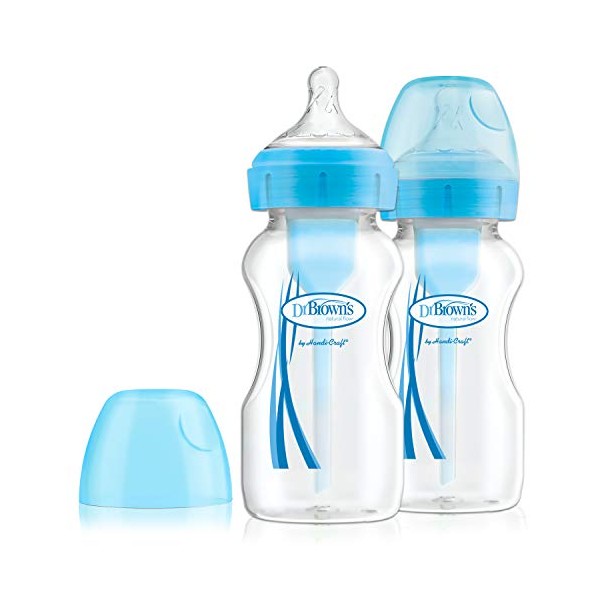 Dr. Brown's Options+ Anti-Colic Baby Bottle, Wide Neck, 270ml, 2 Pack, Blue