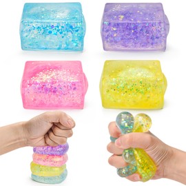 xinrongda 4Pcs Ice Cube Stress Ball Sensory Toys for Kids and Adults, Squeeze Ball Toys, Fidget Ball Toy, Anxiety & Stress Relief, Party Bags Filler for Kids Birthday Gifts