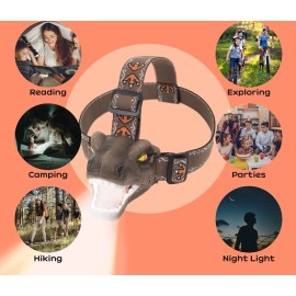 BuDaWaFa Kids LED Headlamp Flashlight Dinosaur Led Head Torch for Kids 4 Ligh...