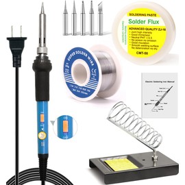 LDK Soldering Iron Kit, Electric Soldering Gun Welding Tools with ON/OFF Switch, Solder Wire, Flux Paste, Soldering Iron Stand, Sponge, 5pcs Tips [110V US Plug]