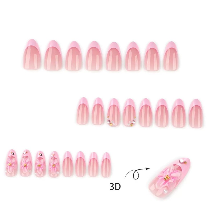 Medium Press on Nails Almond False Nails Pink French Tip