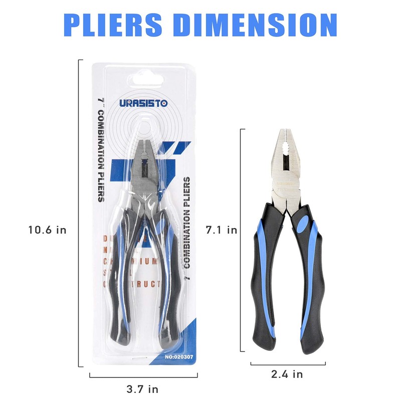 URASISTO 7-Inch Linesman Pliers with Rubber Grip Handle for Basic