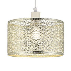 Ornate and Classic Moroccan Style Designed Shiny Plated Gold Metal Ceiling Pendant Lamp Shade 25cm x 15cm | 60w Maximum| Circular Metal Shade by Happy Homewares