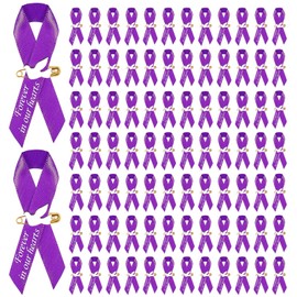 100 Pieces Dove Memorial Pins for Funeral, Memorial Service Respect Funeral Ribbon Pins, Classic Awareness Lapel Pin Brooch Favors for Women Men Guests Mourning Remembrance (Purple)
