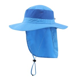 Connectyle Outdoor Unisex UPF 50+ Mesh Safari Hat, Wide Brim, Sun Protection, Farming Work Hat, UV Protection Hat, blue